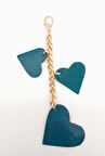 Çanta Aksesuar Turkuaz Gerçek Deri Kalpli Süs Püskül Light Gold Zincirli