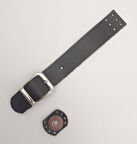 Çanta Aksesuar 18x2.3 cm Koyu Kahverengi Gerçek Deri Tokalı Çanta Kapağı Gümüş Metalli