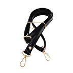 Çanta Aksesuar Rugan Deri 125x2 cm Sürgütlü Siyah Renk Çanta Sapı Light Gold Metalli