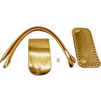 Nusrat Bilişim Çanta Aksesuar Pelikan Çanta Saplı Parlak Rugan Deri Çanta Seti Gold Renk