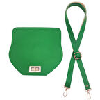 Çanta Aksesuar Suni Deri 21x19 cm Kapaklı ve Ayarlı Saplı Çanta Seti Yeşil Renk Gümüş Metalli