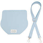 Çanta Aksesuar Suni Deri 21x19 cm Kapaklı ve Ayarlı Saplı Çanta Seti Bebe Mavi Renk Gümüş Metalli