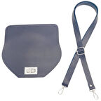 Çanta Aksesuar Suni Deri 21x19 cm Kapaklı ve Ayarlı Saplı Çanta Seti Lacivert Renk Gümüş Metalli