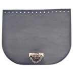 Çanta Aksesuar 24x19 cm Suni Deri Lacivert Renk Zincirli Kilitli Kapak Gümüş Metalli