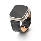  Crocco Siyah Gerçek Deri Apple Watch Kordon Seri 1-8, SE, Ultra ve Ultra 2 ile uyumlu 