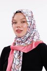 Zincir Desenli Pudra Pembe Şifon Saten Eşarp - 100x100 cm