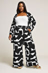 Büyük Beden Beli Lastikli Soyut Desenli Bol Paça Cepli Pantolon 304089