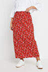 Büyük Beden Beli Lastikli Uzun Kesim Çiçek Desenli Cepsiz Etek 303898