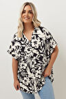 Büyük Beden Kısa Kollu Çiçek Desenli Gömlek 303686