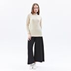 Kadın Dik Yakalı Fitilli Uzun Kollu Tişört