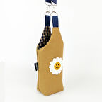 WoodyCord 1 Litrelik U Model Hardal Krem Papatya Aplikeli Matara Termos Kılıfı