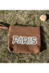 PUL PAYETLİ APLİKELİ KAHVERENGİ PONPONLU PORTFÖY CLUTCH EL VE MAKYAJ ÇANTASI 29X25
