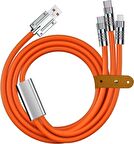 Valkyrie 6A 3in1  Apple Type-C Android Sıvı Silikon Data Hızlı Şarj Kablosu - Bakır Döşeme - Katlanmaz Kırılmaz Dayanıklı Kablo Turuncu