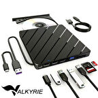 Valkyrie Harici CD DVD Okuma Yazma USB 3.0 Hub Çok Amaçlı External Drive TF SD Kart Okuyucu 8in1