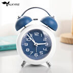 Valkyrie Akar Saniyeli Analog Yüksek Sesli Şirin Masa Saati Alarmlı Işıklı Dakik  Çift Çanlı Mavi