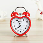 Valkyrie Akar Saniyeli Kalp Şeklinde Analog Çalar Saat Kalpli Alarmlı Yüksek Zil Sesli Işıklı Masa Saati Kırmızı