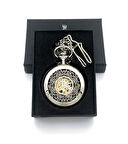 Valkyrie Açık Kadran Mekanik Zincirli Cep Saati Şeffaf Tasarım Oymalı Gümüş Kasa Kurmalı Koleksiyonluk Köstekli Saat Gümüş