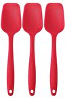 Silikon Kaşık Seti 3lü Büyük Boy Yanmaz Yapışmaz Çizmez Kırmızı 27cm