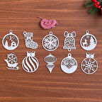 10 Parça Kırmızı Beyaz İpli Karışık Model Ahşap Yılbaşı Ağaç Süsü