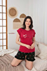 Kadın Düğmesiz Bisiklet Yaka Yazlık Kısa Kollu Mini Şortlu Pijama Takımı