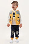 Erkek Çocuk Bıyıklı Şişme Yelek 3'lü Takım (2-3-4 Yaş) Pamuklu