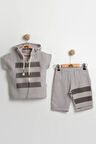 Erkek Çocuk Çizgili Kapüşonlu Müslin Yazlık Takım (2-3-4-5 Yaş) Yumuşak