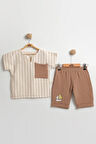 Erkek Çocuk Çizgili Keten Gömlek & Şort Takım (2-3-4-5 Yaş) Müslin