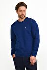 Erkek Basic Günlük Bisiklet Yaka Sweatshirt Mavi