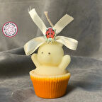 Uretti - Ayşe 7362 - El Yapımı Cupcake Ayıcık Şeklinde Dekoratif Bej Mum - 5 x 6 cm