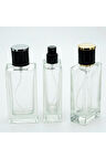 Parfüm Şişesi 50 ml 10 Adet Şeffaf Dikdörtgen (SPREYİ APARAT ILE KAPATILAN-KOLAY KAPAMA) Model