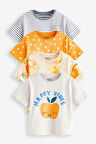 Next Baby % 100 Pamuklu Sarı Elma Desenli Kısa Kollu 4’lü Tshirt Set