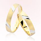 Sarı Beyaz Şeritli Altın Alyans 7203