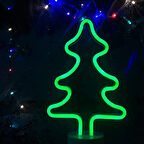 NEON IŞIKLI YILBAŞI AĞACI IŞIKLI NOEL AĞACI GREEN CHRİSTMAS TREE LED LİGHT PİLLİ YILBAŞI AĞACI  DEKOR NOEL AĞACI