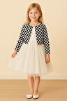 Kız Çocuk Kare Desenli Ceketli Tüllü Elbise – Siyah & Beyaz