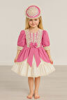 Pembe Dantelli Fiyonk Detaylı Kız Çocuk Elbise & Tokalı Takım