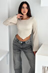 İspanyol Kol Ribanalı Sivri Etek Uçlu Crop Bluz – Modern & Vücuda Oturan Stil