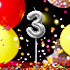 GÜMÜŞ DOĞUM GÜNÜ BALON ŞEKLİNDE MUM PASTA MUMU 3 NUMARA