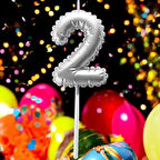 GÜMÜŞ DOĞUM GÜNÜ BALON ŞEKLİNDE MUM PASTA MUMU 2 NUMARA