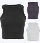 Kadın 3 Lü Fitilli Halter Yaka Crop Atlet