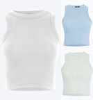 Kadın 3 Lü Fitilli Halter Yaka Crop Atlet