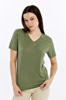 Kadın V Yaka Basıc Kısa Kollu T-shırt