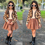 Kız Çocuk Leopar Detaylı Özel Tasarım 2’li Kombin - 2/10 Yaş - 31583