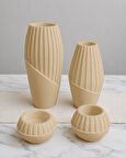 4’lü Çizgili Dekoratif Vazo Seti – El Yapımı Özgün Tasarım