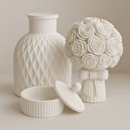 Gül Buket Figürlü Vazo ve Saklama Kabı Seti – El Yapımı Dekoratif Şıklık