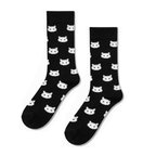 Beyaz Kedi Yüzü Desenli Siyah Unisex Soket Çorap