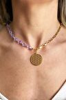 Yaşam Çiçeği Uçlu Mor Taş ve Zincir Kolye