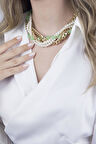 İnci ve Zincir Yeşil Boncuklu Sarmal Kolye