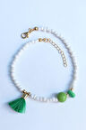 Yeşil Püskül Detaylı Boncuk Bileklik