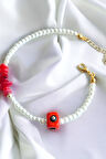 Kırmızı Nazar Boncuklu Kırık Doğal Taşlı Bileklik