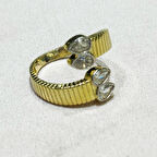 Masaliko Vio 11 Gümüş Yüzük Ms3694, 925 Ayar Gümüş, Ayarlanabilir Ölçü, Altın Kaplama